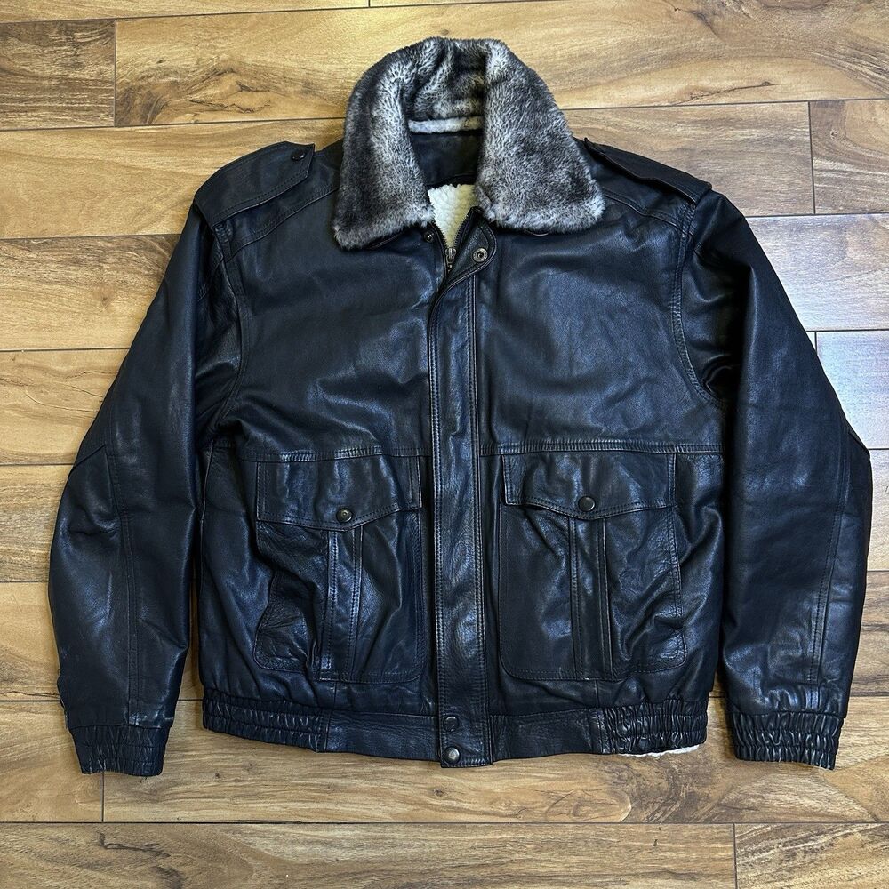 Vintage Genuine Leather Novedades Gonzalez Men's Black Jacket Sherpa W/Vest Sz L
